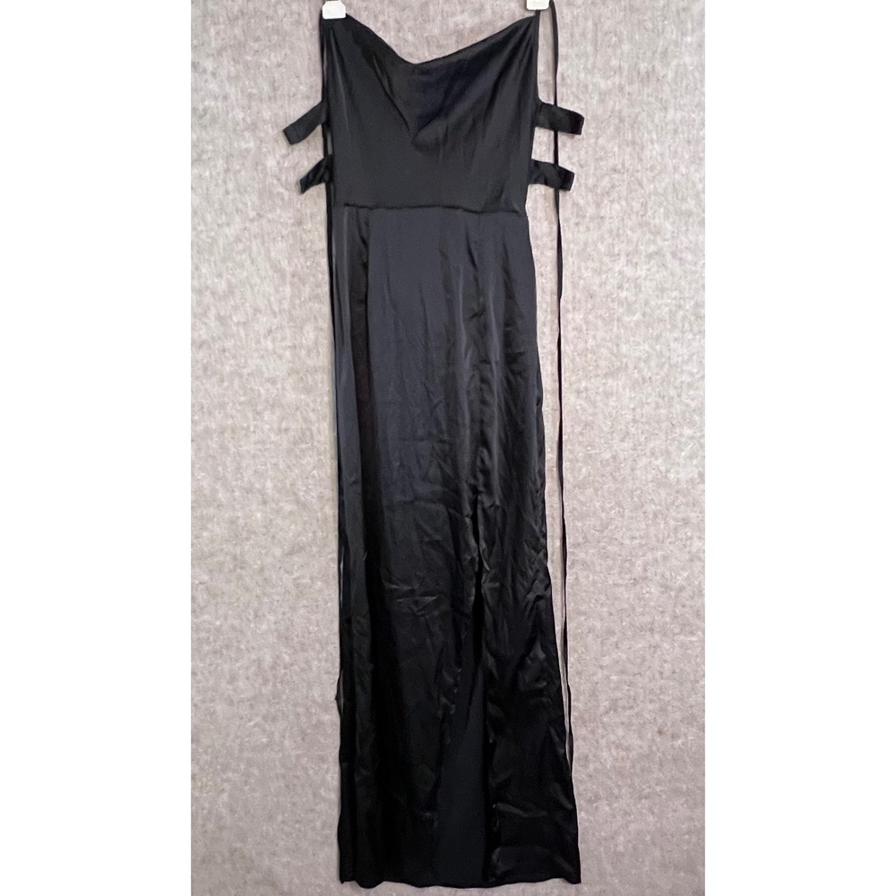 SHEIN BAE Maxi Dress Womens Medium Black Satin Cowl Neck Cut Out Formal Goth